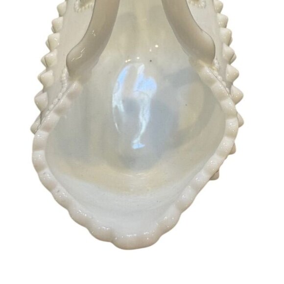 White Hobnail Milk Glass Mini Basket With Handle & Scalloped Edge - Picture 6 of 8